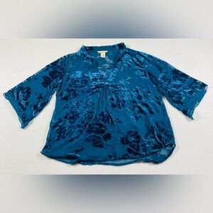 Sundance Velvet Silk Floral Blouse Tunic Top Shirt Sheer